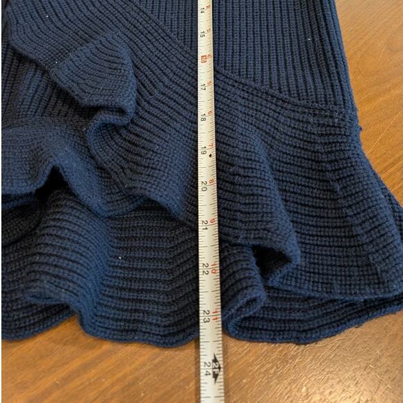 SEA Navy Ruffle Ribbed Wrap Wool Short Sleeve Sweater Top, size S - Picture 5 of 7